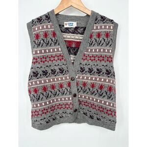 Vintage College Town Women’s M Button Sweater Vest Cardigan Gray Preppy Academia